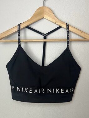 Nike Air Sports Bra Medium Black Strappy Logo Band Activewear Running Yoga